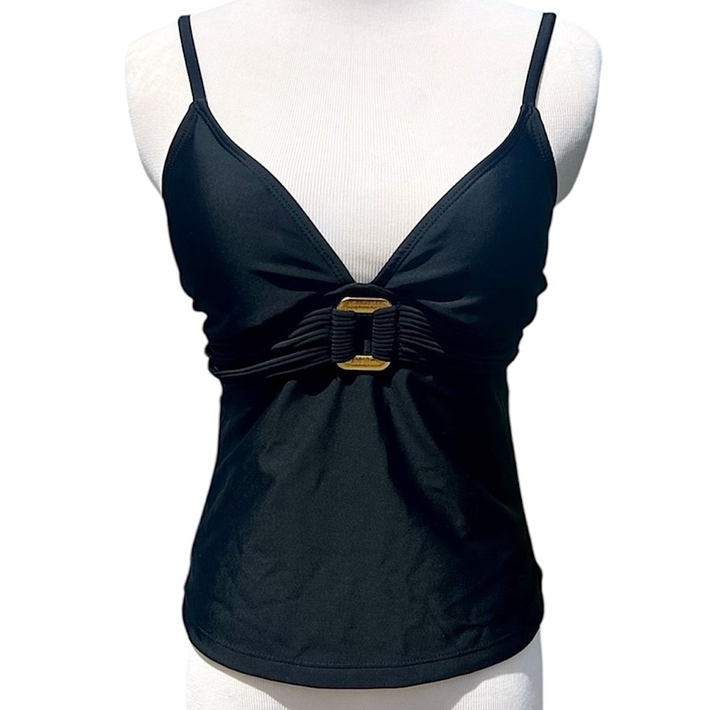 Catalina Black Tankini Top with Gold Center Buckle